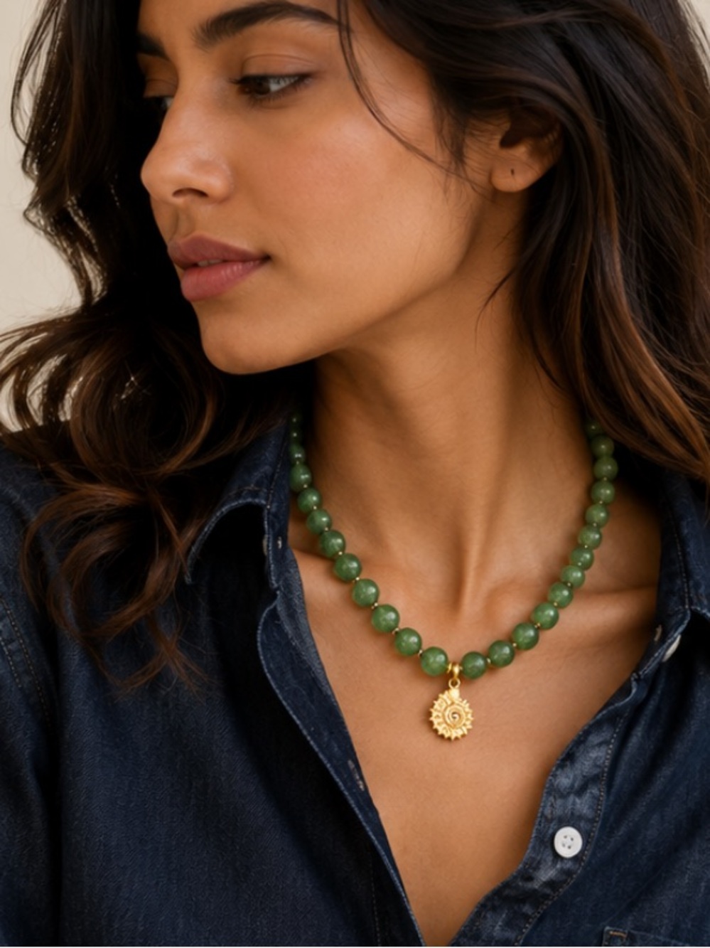 New! Green Beaded Gold Shell Dopamine Necklace NWOT 2011